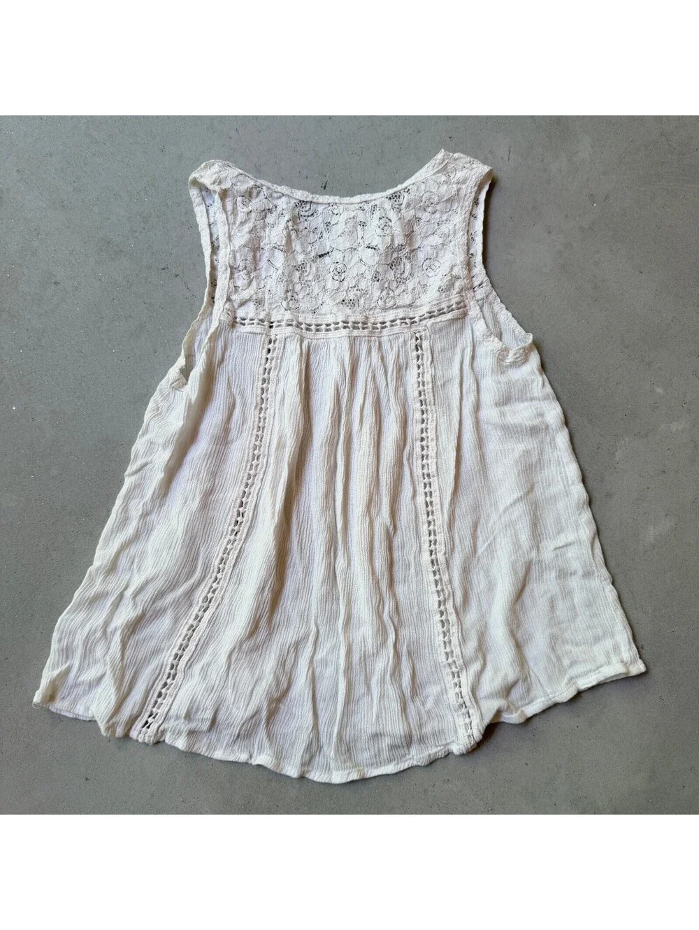 White Lace Babydoll Tank Top Size M by Mahina Boho Summer Fairy Top